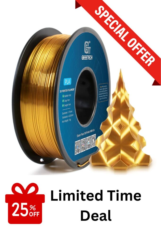 Geeetech Silk PLA Filament 1.75mm for 3D Printer , Metal-Like Shiny Consumable 1kg (2.2lbs) 1 Spool, Dimensional Accuracy +/- 0.03 mm, Silk Gold