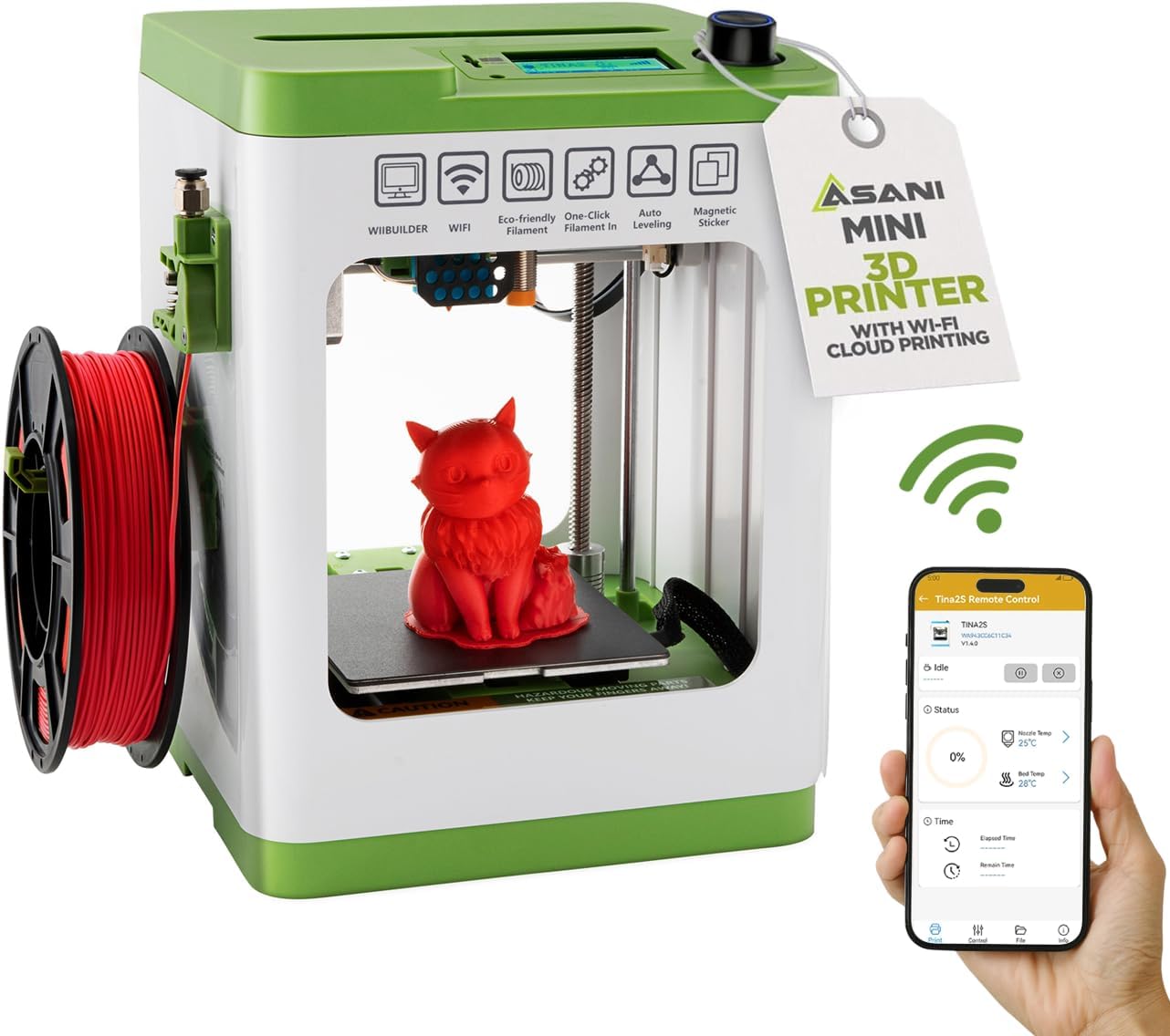 Fully Assembled Mini 3D Printer for Kids and Beginners - Complete Starter Kit with Auto Leveling 3D Printing Machine, 10M PLA Filament, and SD Card - WiFi 3D Home Printer for MAC, Windows, and Linux