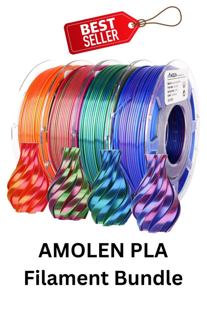 AMOLEN 3D Printer Filament Bundle, PLA Filament 1.75mm, Dual Color Filament, Silk Red Gold, Silk Red Green, Silk Red Blue, Silk Blue Green, 3D Printing Filament 200gX 4 Spools