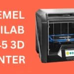 Dremel DigiLab 3D45 3D printer crafting a black PLA vase, highlighting its enclosed design and vibrant touchscreen.