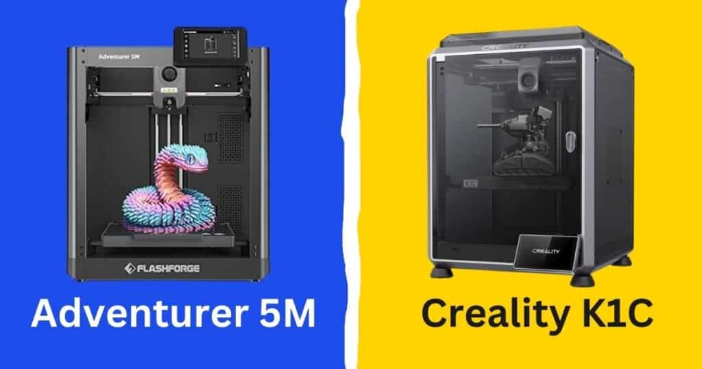 Flashforge Adventurer 5M vs Creality K1C 3D printers creating vibrant home decor items
