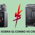 Anycubic Kobra S1 Combo vs Creality K1C printing vibrant 3D decor items on a modern workbench.