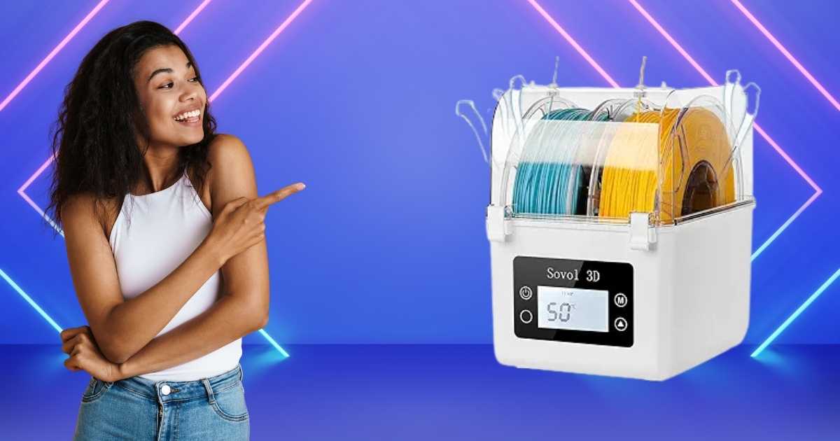 Sovol SH01 Filament Dryer with PLA and PETG spools, enhancing 3D printing quality.