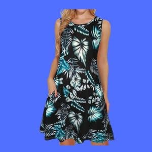 elescat Women's Summer Dresses 2025 Beach Casual Sleeveless Floral Print Tank Loose Sundress with Pocket