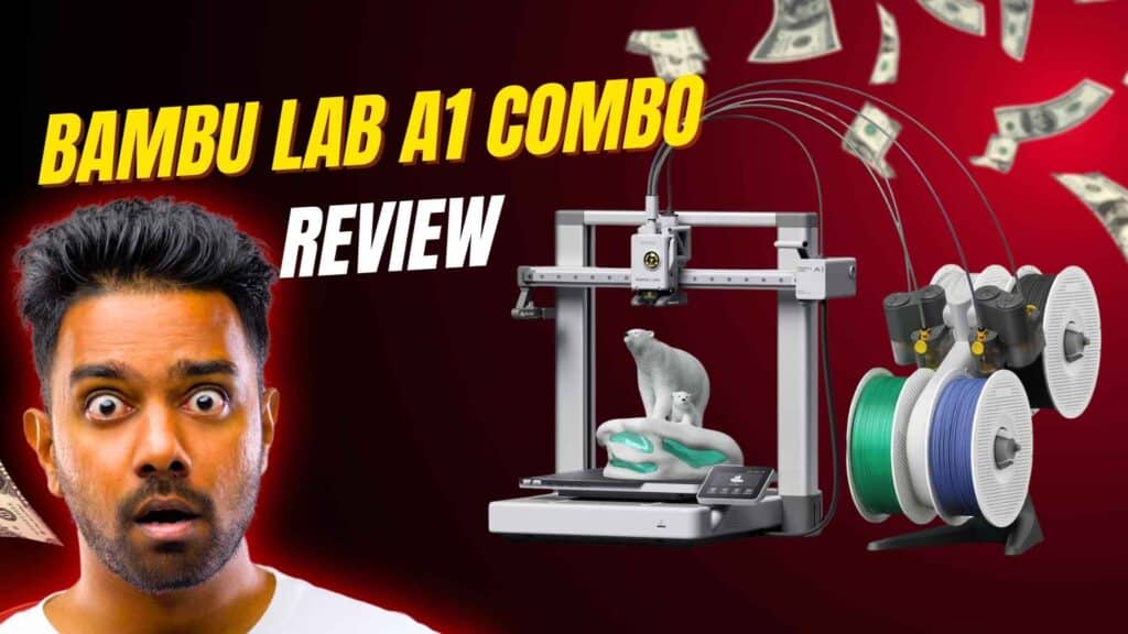 Bambu Lab A1 Combo high-speed multi-color 3D printer producing a detailed colorful sculpture