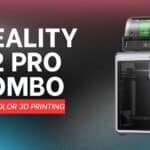 Creality K2 Pro Combo 3D Printer with multi-material CFS unit on top, shown inside its enclosed glass chamber with a vibrant multi-colored 3D print on the build plate.