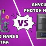 Elegoo Mars 5 Ultra vs Anycubic Photon Mono M7 3D printers next to each other with detailed miniature prints.