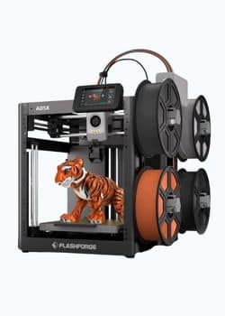 FLASHFORGE AD5X 3D printer with multi-color filament system, displaying its vibrant design for creative, colorful prints.
