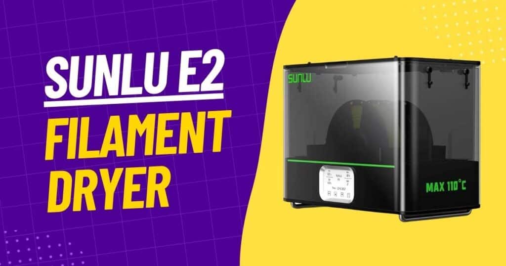 SUNLU Filament Dryer E2 in black, showcasing its dual-chamber design for drying and annealing 3D printer filaments, with a digital display and silicone seals