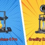 Elegoo Neptune 4 Pro and Creality Ender 3 V3 KE 3D printers side-by-side on a workshop bench, illustrating a comparison for beginners.