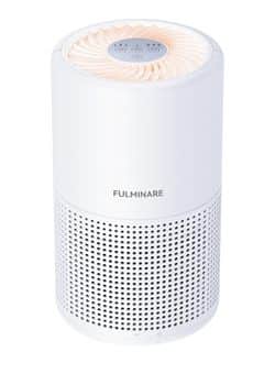 FULMINARE H13 HEPA Air Purifier: Front view of FULMINARE H13 HEPA Air Purifier, a small white cylindrical unit with night light.