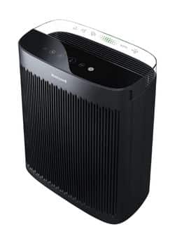 Honeywell Allergen Plus HPA5300B Air Purifier: Front view of Honeywell Allergen Plus HPA5300B Air Purifier, a black rectangular device with touch controls and air quality sensor.