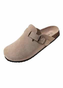 KIDMI Women's Genuine Suede Clogs Cork Footbed Sandals Leather Mules Potato Shoes with Arch Support