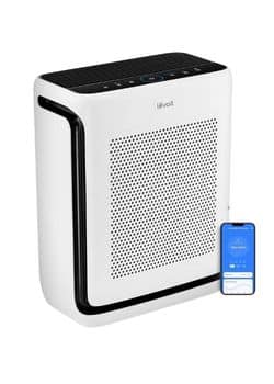 LEVOIT Vital 200S-P Air Purifier: Front view of LEVOIT Vital 200S-P Air Purifier, a white rectangular air purifier with app control indicator.