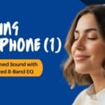 a young woman with the Nothing Headphone (1), enjoying the music and smiling