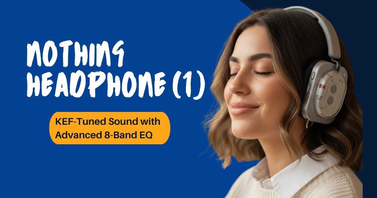 a young woman with the Nothing Headphone (1), enjoying the music and smiling