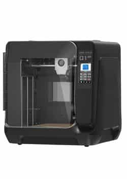 Front view of the Qidi Q1 Pro 3D printer, showcasing its active heating chamber and touchscreen, designed for high-performance 2025 3D printing.