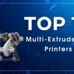 A standalone image of Bambu Lab A1 Mini with AMS Lite againt a blue background with text "Top 10 Multi-Extruder 3D Printers in 2025"