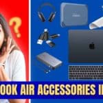 A happy, excited Indian woman besides Top 18 Must-Have MacBook Air Accessories in 2025 for Work, Travel, and Creativity