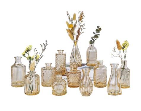 Amber Glass Bud Vases Set of 12, Gold Mini Flower Vase for Centerpieces