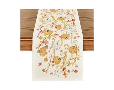 Artoid Mode Wildflowers Bloom Floral Pumpkin Leaves 210 GSM Fall Table Runner