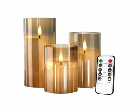 Glass Battery Operated LED Flameless Candles with Remote and Timer