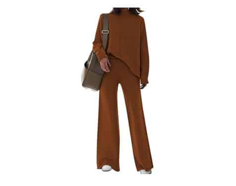 Linsery Women 2 Piece Outfits High Neck Knitted Sweater Wide Leg Pant Sweatsuit Lounge Sets