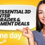 A workbench showcasing a 3D printer, various colorful filament spools, and a selection of common 3D printing tools and accessories, highlighting upgrade potential.