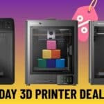 A collection of 3D printers including Elegoo Centauri Carbon and Anycubic Photon Mono 4 displayed on a workspace, showcasing Prime Day 3D Printer Deals 2025.