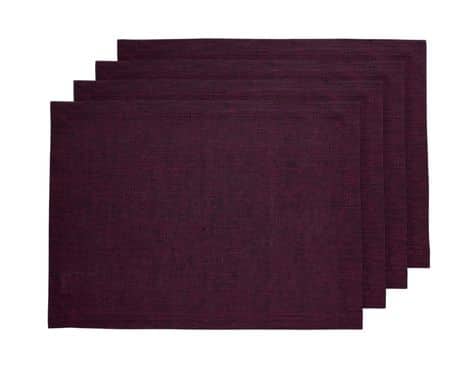 Solino Home Linen Placemats Set of 4-100% Pure Linen Chambray Burgundy Cloth Placemats