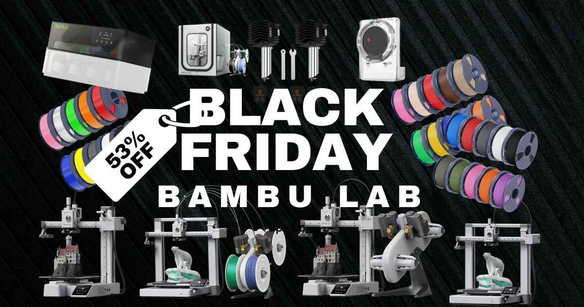 Bambu Lab Black Friday Deals 2025 featuring A1 and A1 Mini 3D printers with up to 53% discount savings