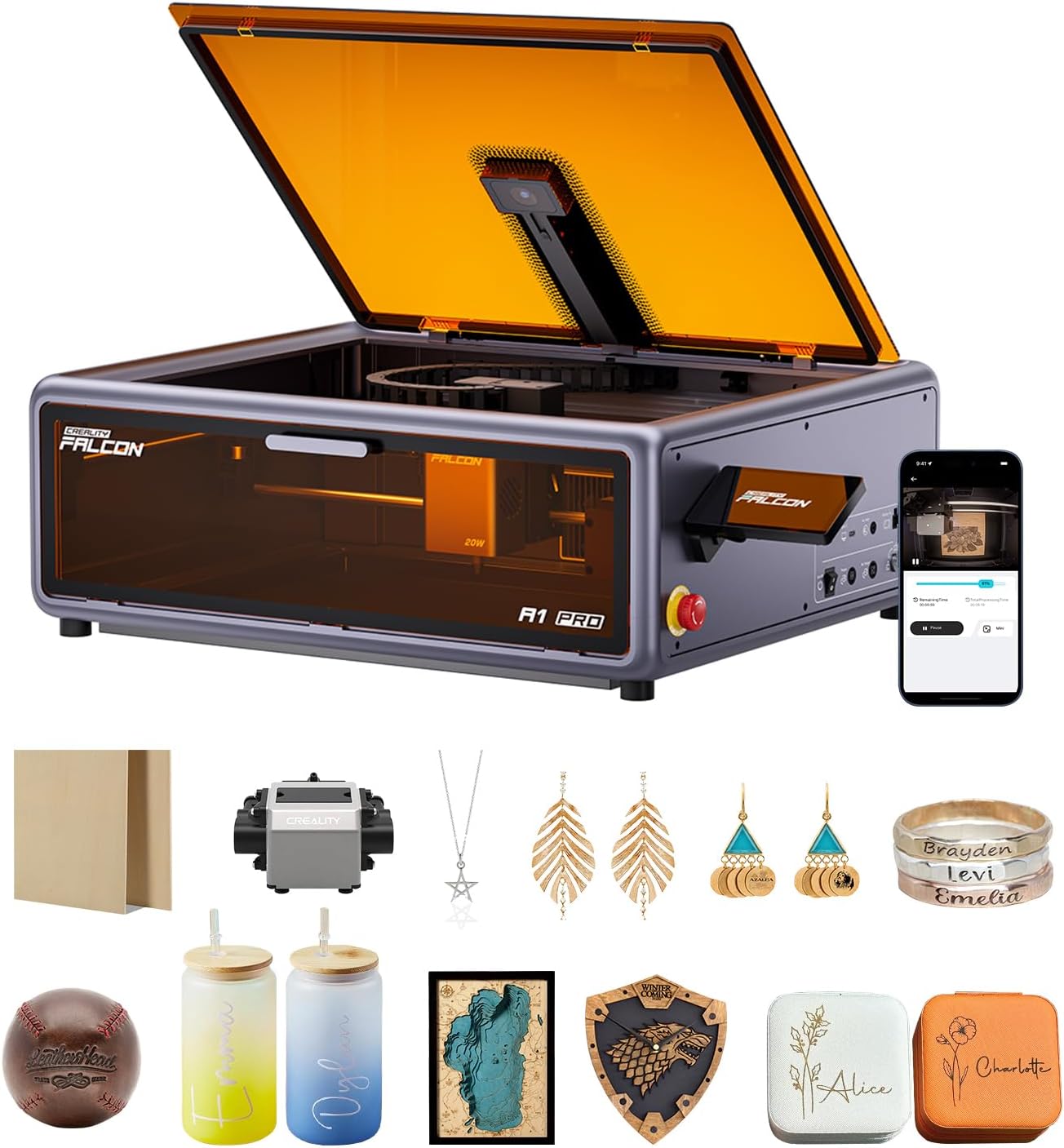 Creality Falcon A1 Pro 20W enclosed laser engraver with touchscreen and auto focus for safe home use - Cyber Monday $799
