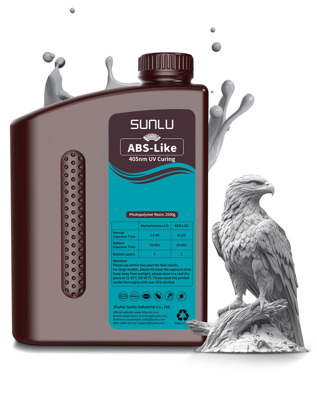 SUNLU 2000g ABS-Like Resin 405nm UV curing grey 2kg bulk non-brittle high precision