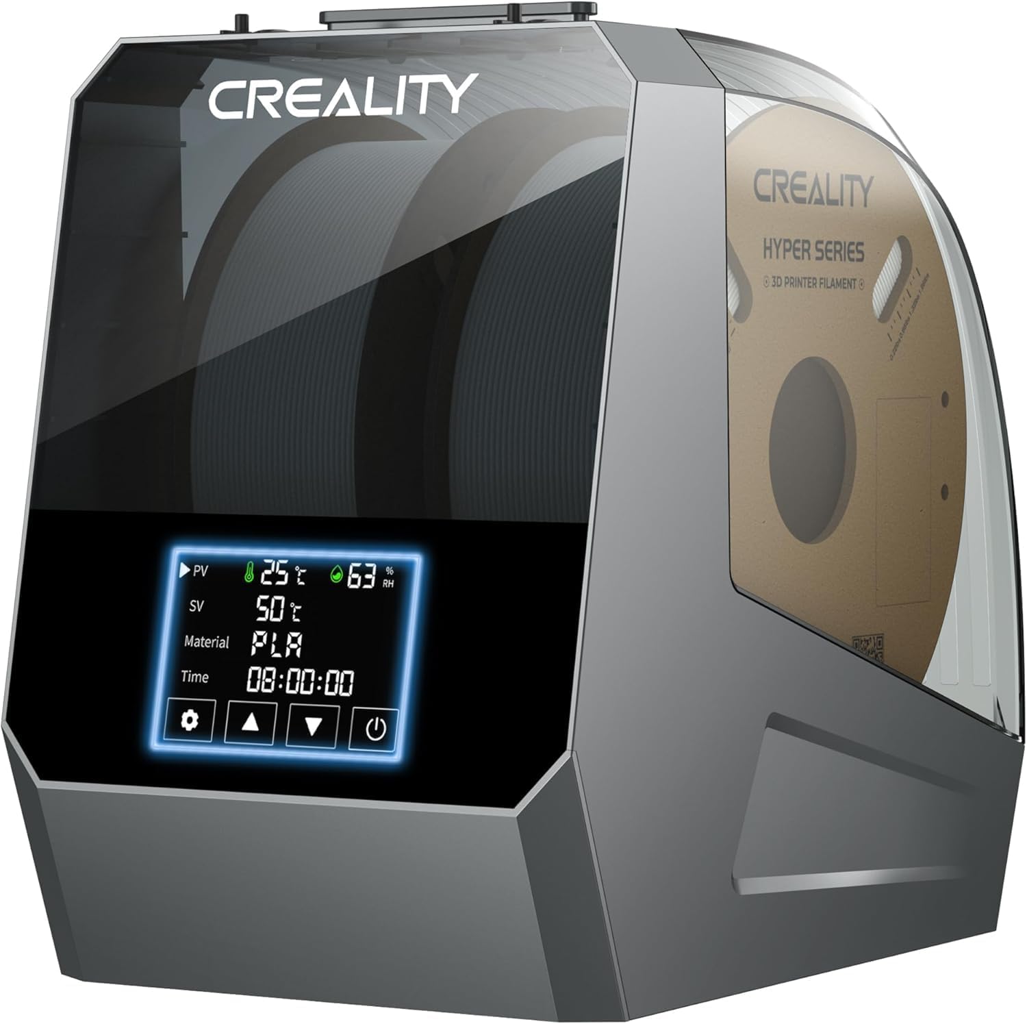 Creality Space Pi Plus two-spool filament dryer with 160W PTC heating and 4-inch LCD touch screen for advanced 3D printing