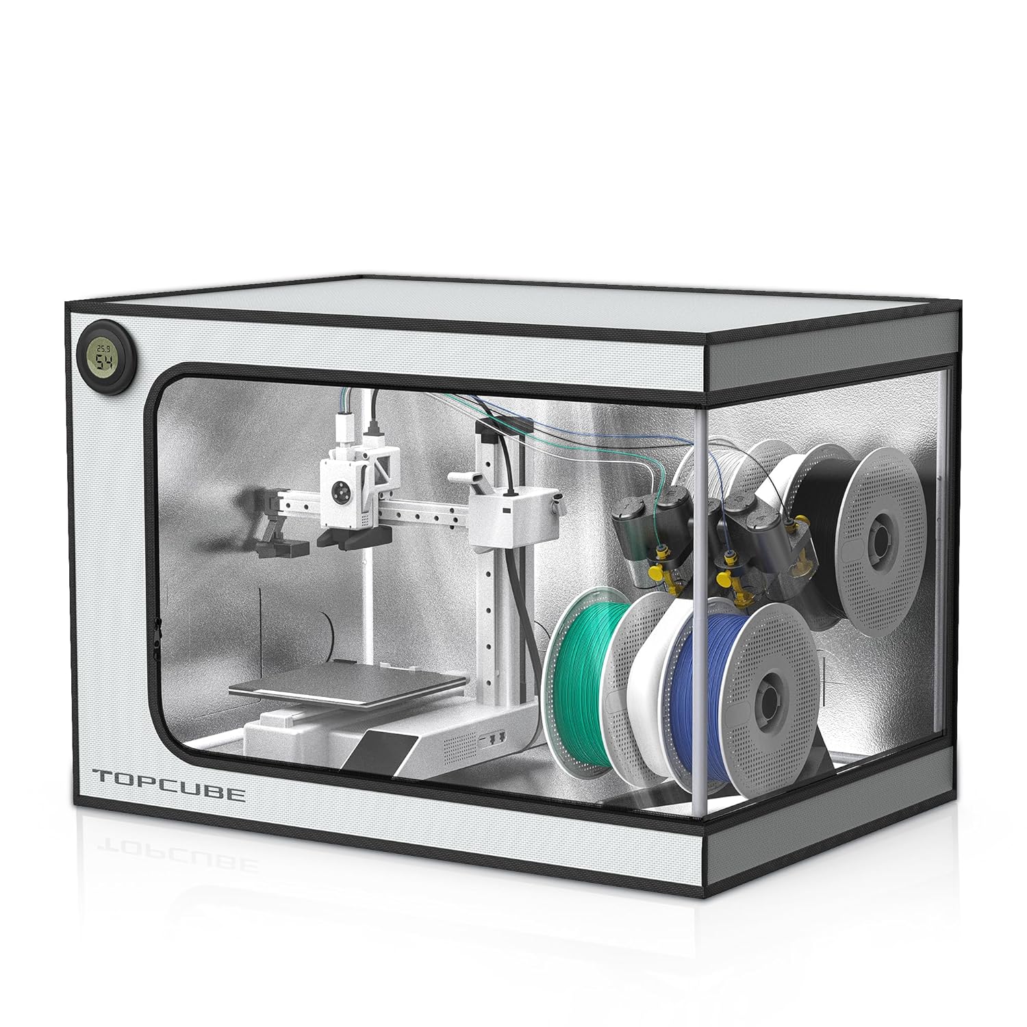 TopCube enclosure for Bambu Lab A1 Mini with LED lighting and transparent observation window for temperature control