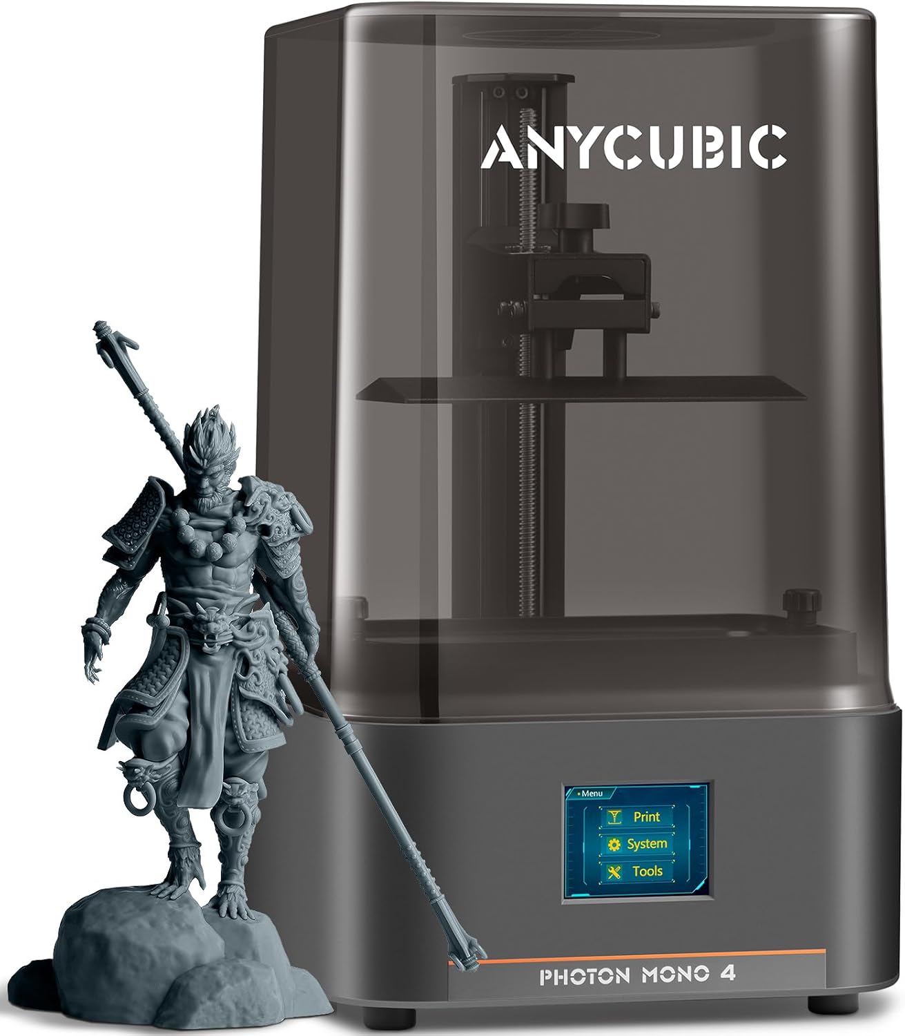 ANYCUBIC Photon Mono 4 resin 3D printer with 7 inch 10K mono LCD screen showing exceptional detail and fast printing speed under 300 dollars
