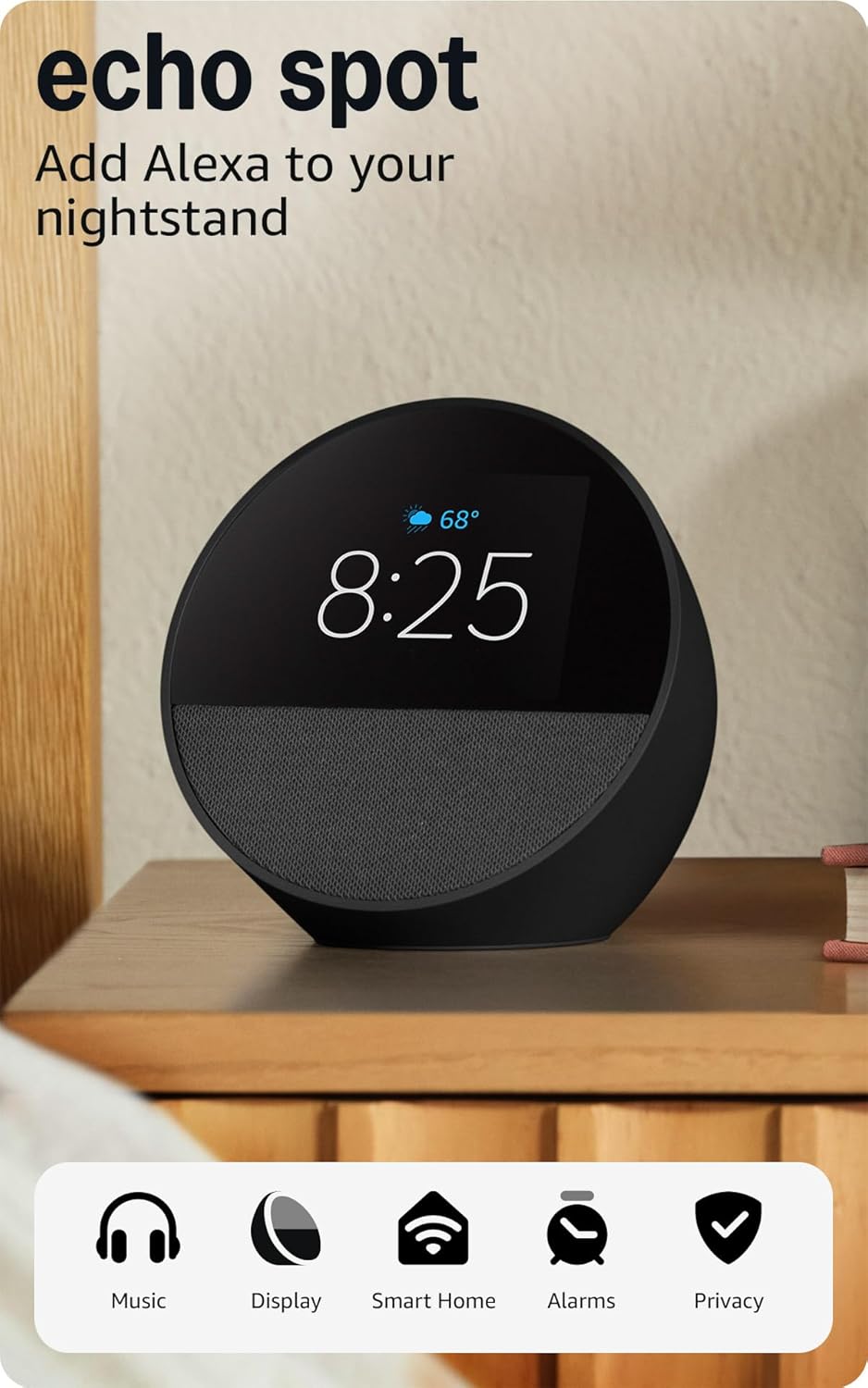 Amazon Echo Spot smart alarm clock with Alexa Cyber Monday home tech deals 2025