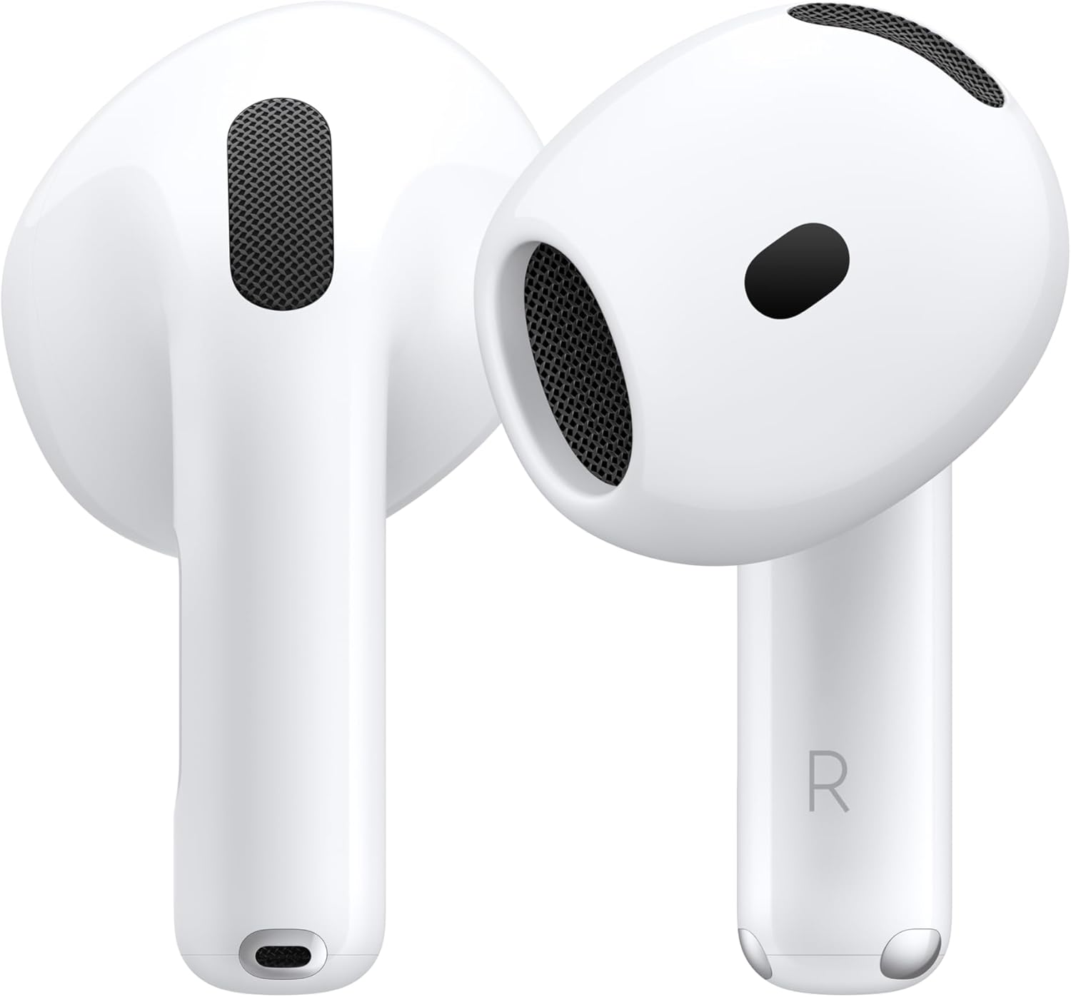 Apple AirPods 4 wireless earbuds with USB-C charging case showing sleek white design