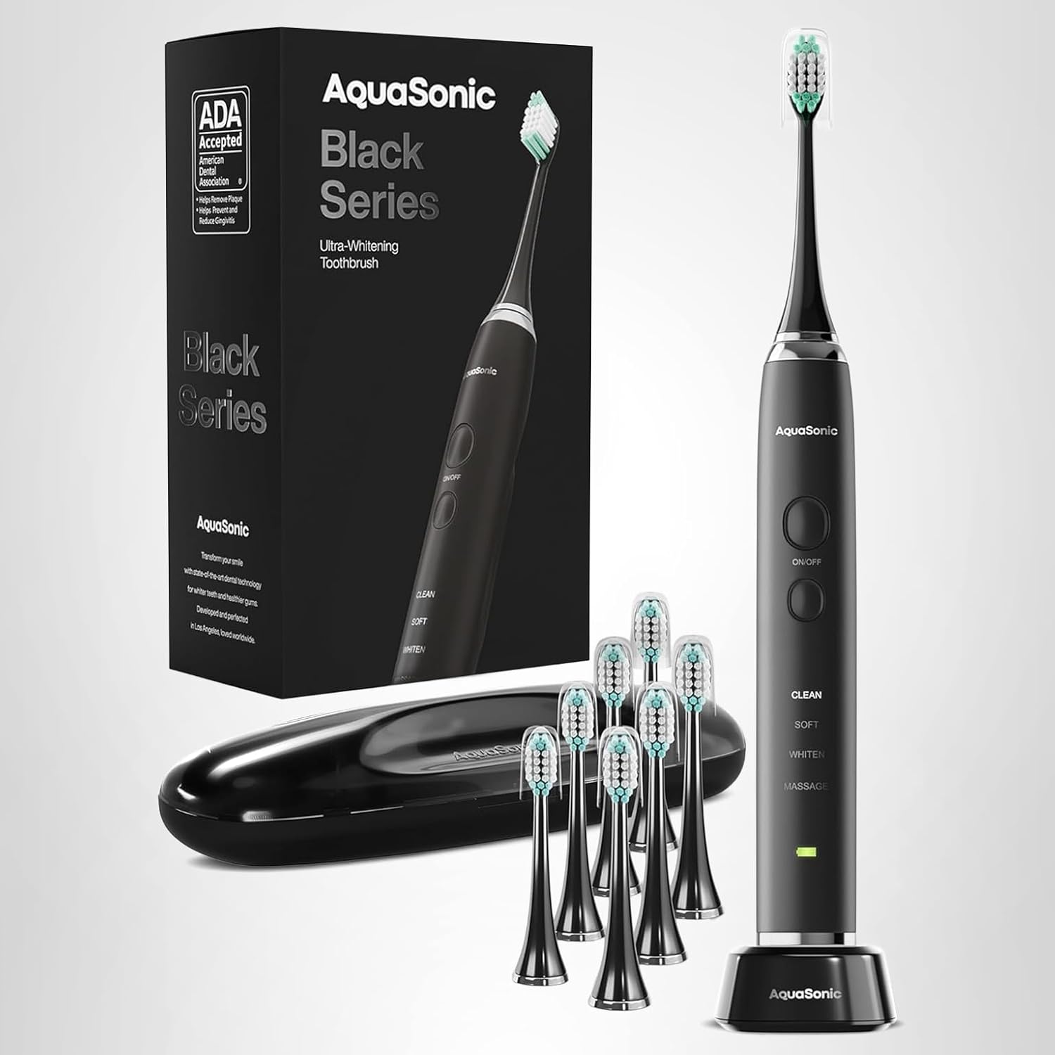 Aquasonic electric toothbrush with 8 brush heads