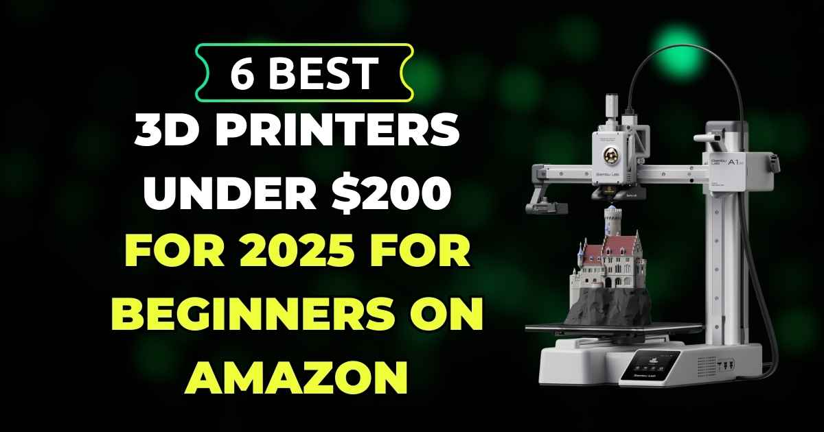 Best 3D Printers Under $200 for Beginners on Amazon in 2025 arranged on desk with sample prints
