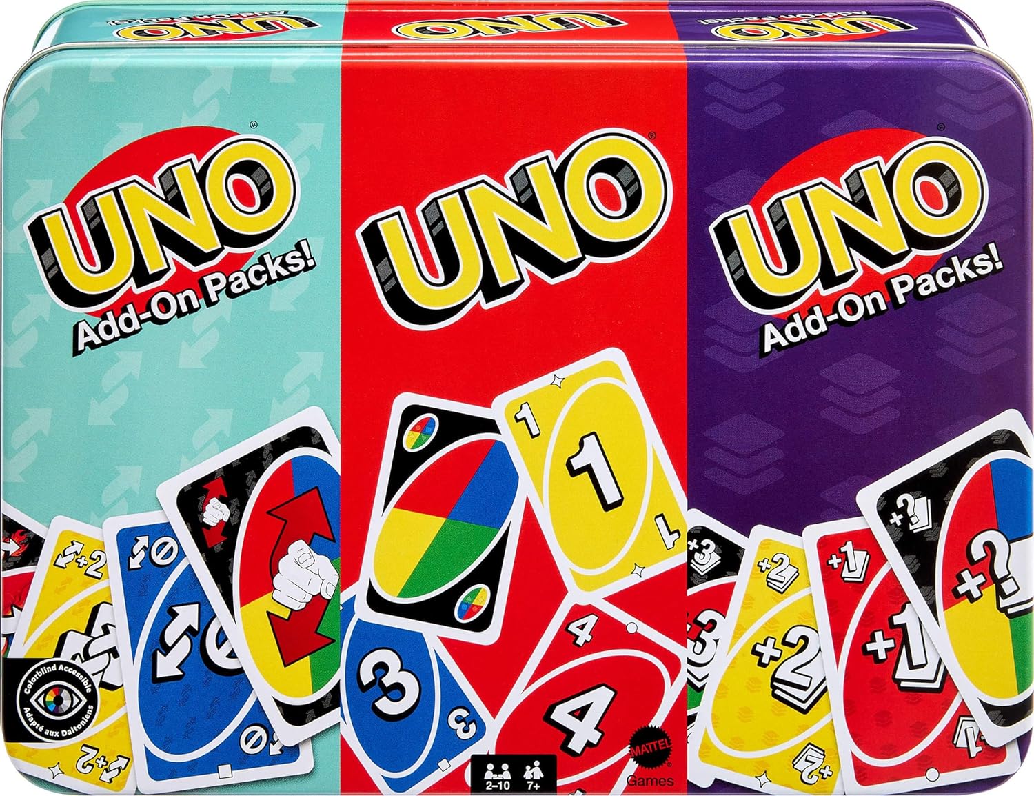 Mattel UNO Card Game with 2 Add-On Packs & Tin