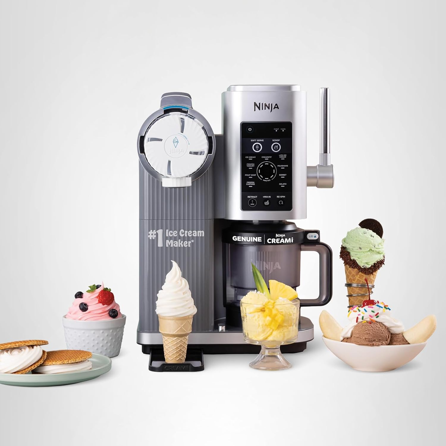Ninja CREAMi ice cream maker with swirl function showing two serving containers