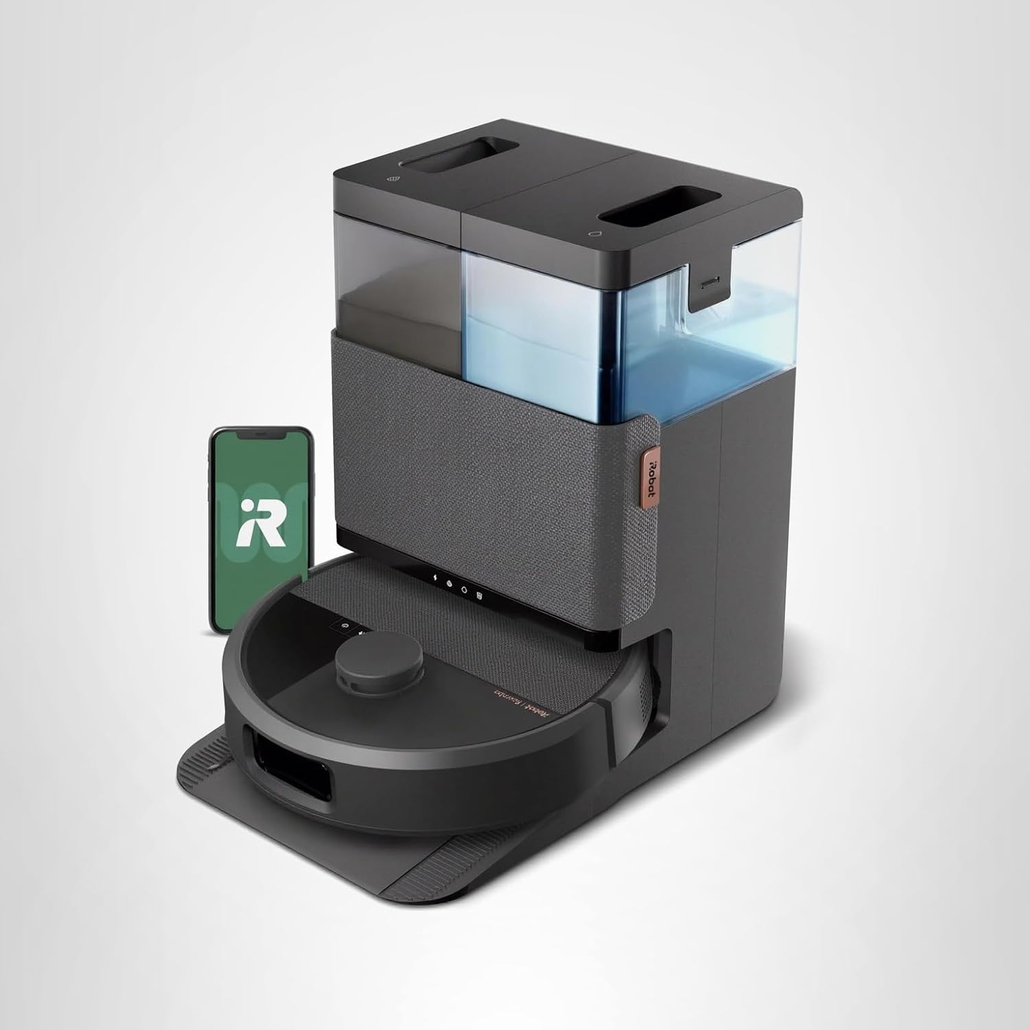 iRobot Roomba 505 Combo showing vacuum and mop capabilities with auto-wash dock