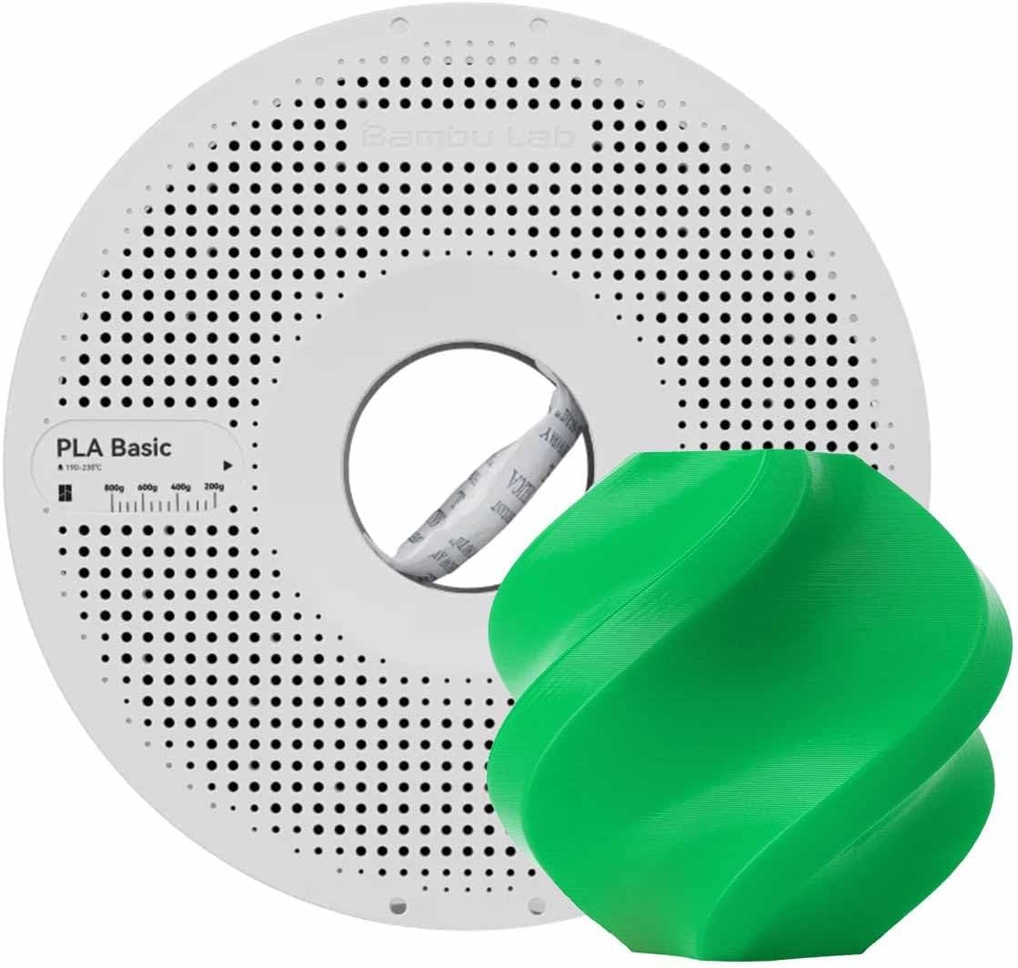 Bambu Lab PLA Filament Bambu Green showing signature brand color for authentic Bambu Lab themed 3D prints