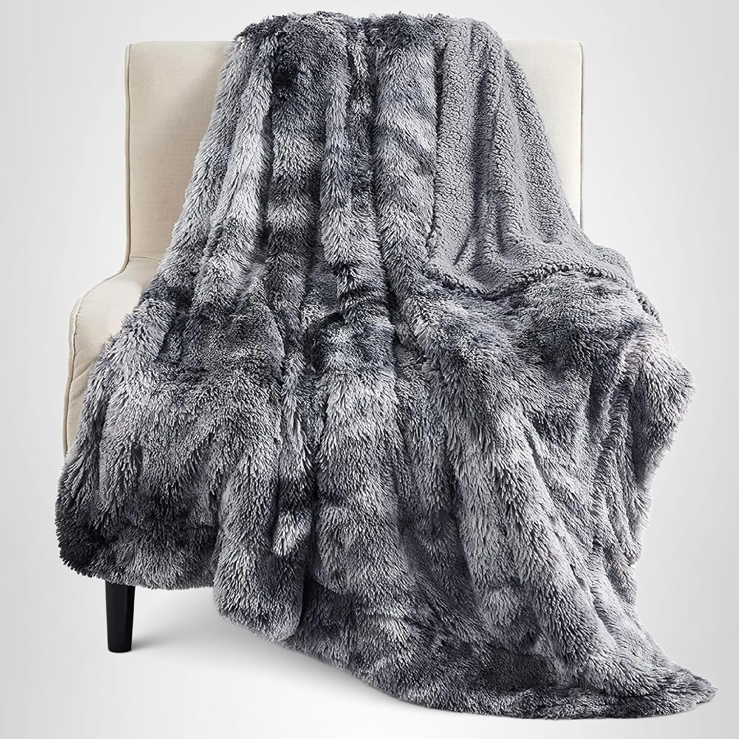 Bedsure soft faux fur throw blanket in elegant color draped over couch, perfect Valentine's Day gift for cozy nights