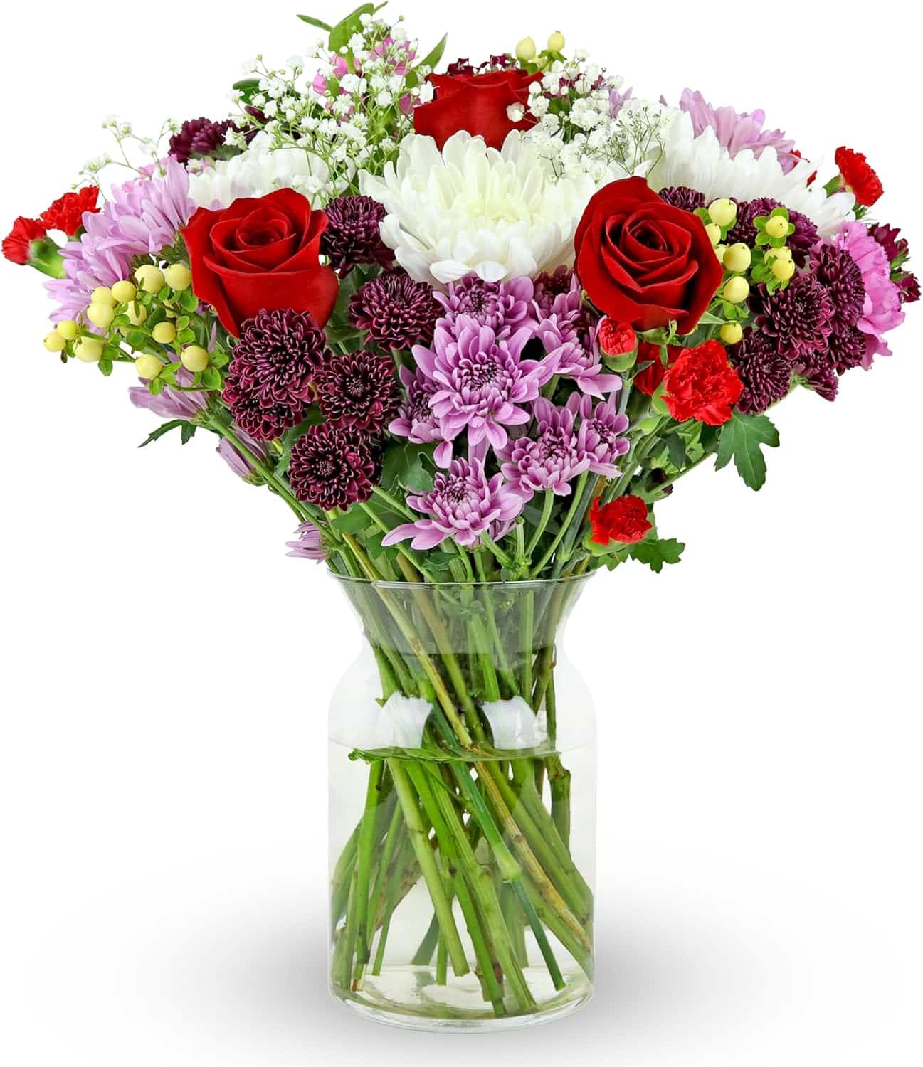 Timeless Romance deluxe fresh flower bouquet in glass vase, classic Valentine's Day delivery gift