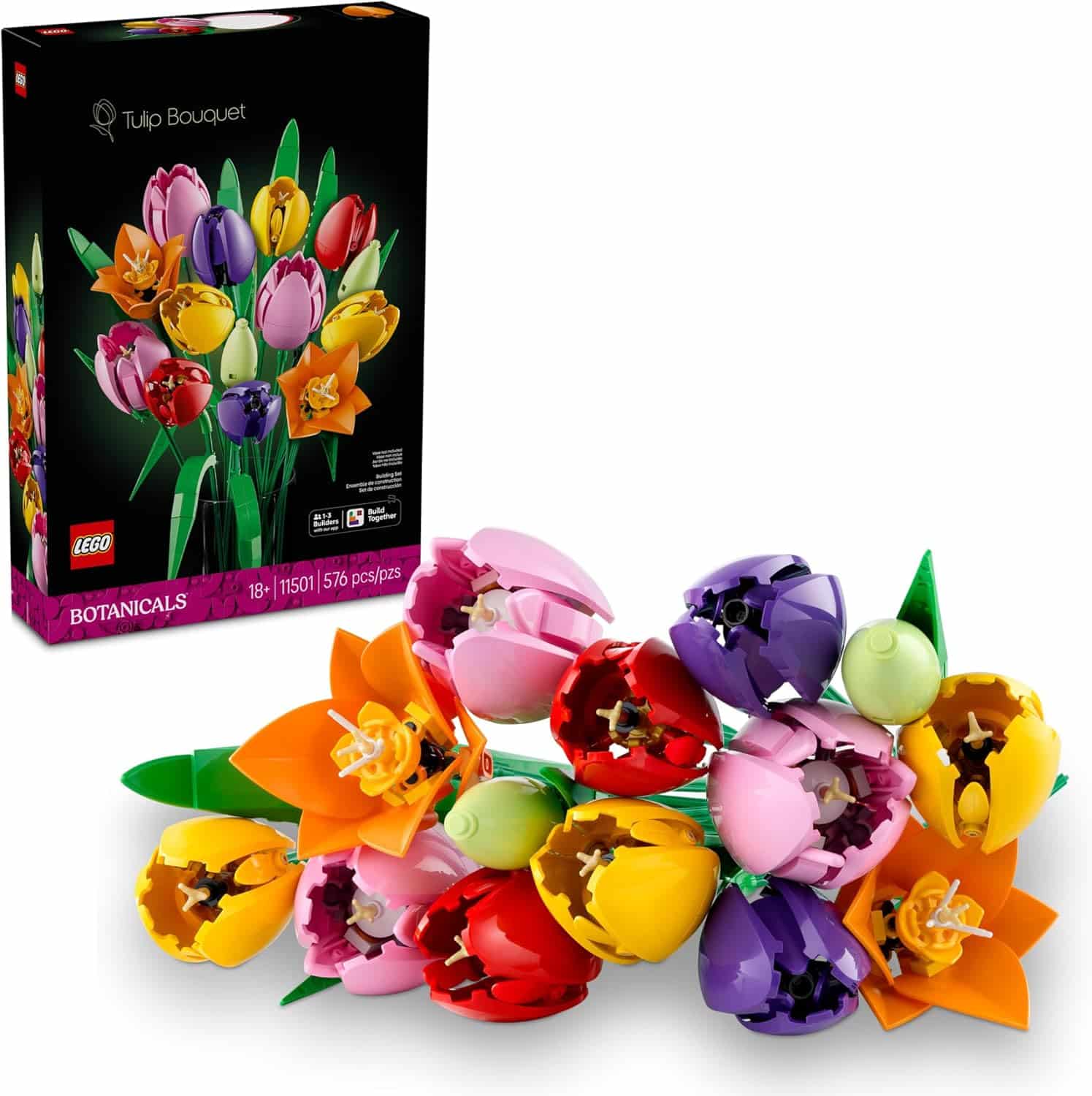 LEGO Botanicals tulip bouquet building set, creative Valentine's Day gift for adults who love DIY decor