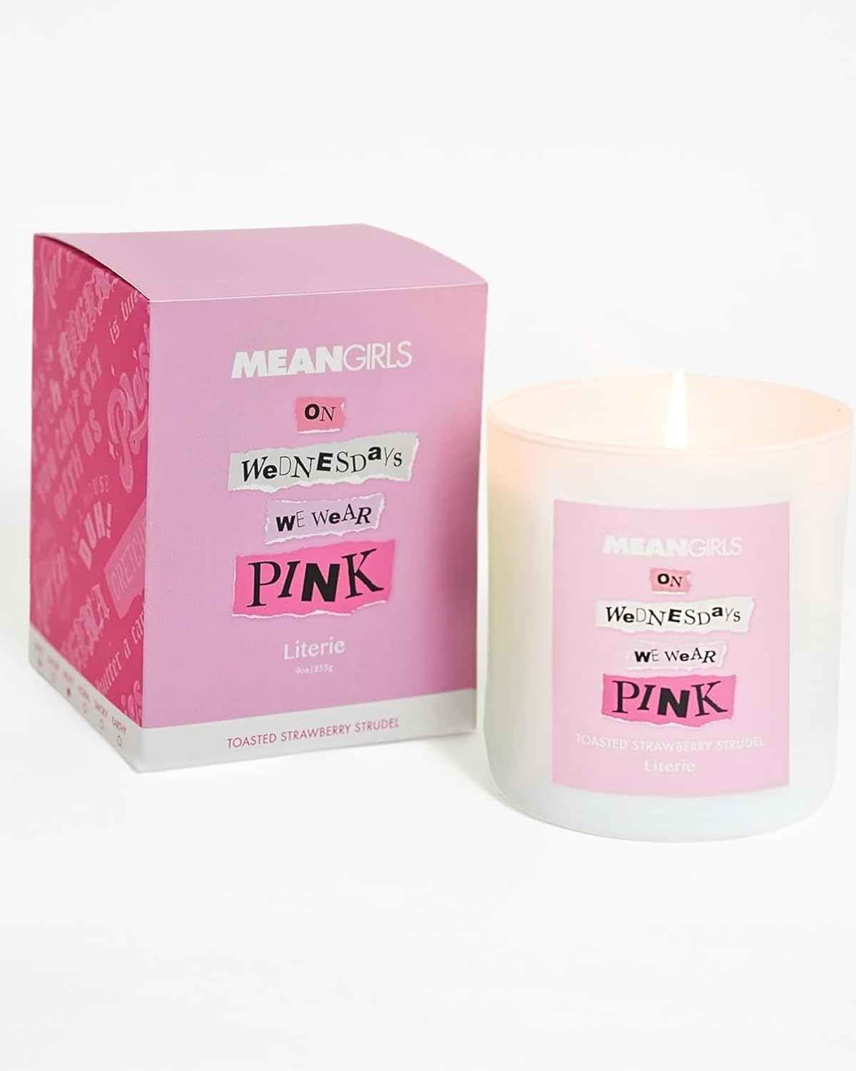 Literie Mean Girls On Wednesdays We Wear Pink scented candle, toasted strawberry strudel Valentine's gift