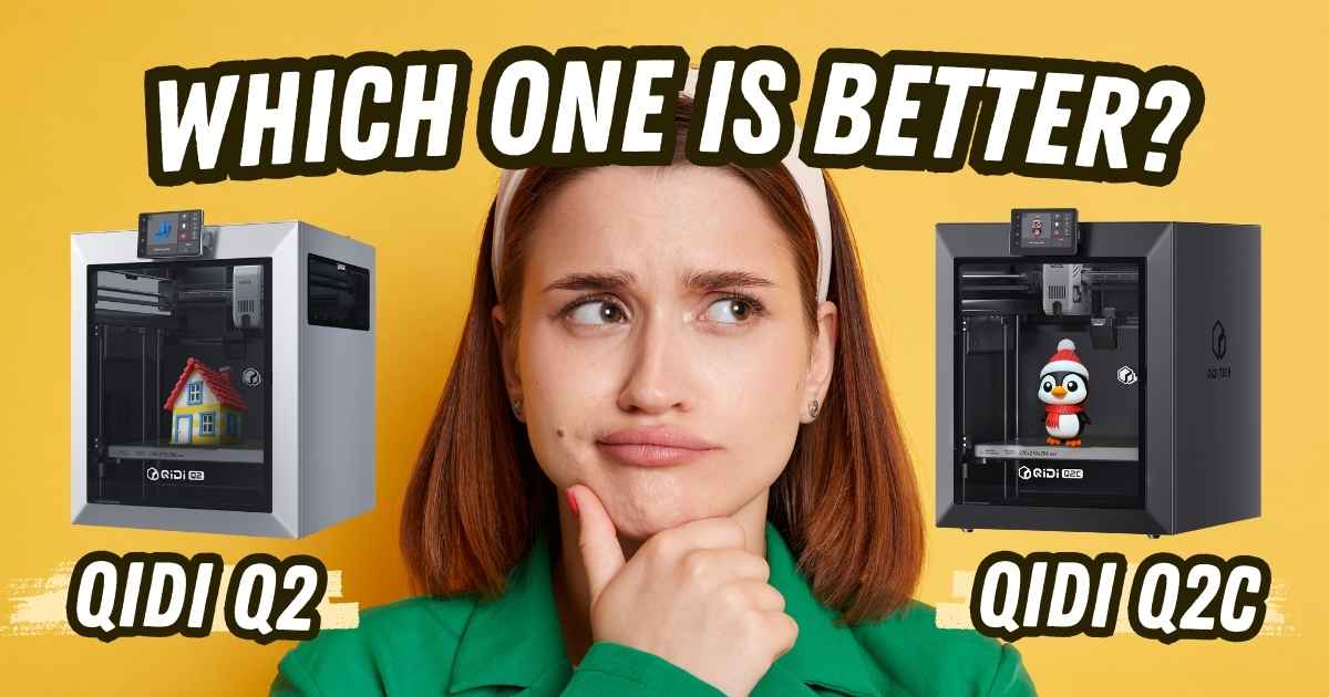 QIDI Q2 vs QIDI Q2C detailed comparison showing both enclosed 3D printers side by side with key features highlighted
