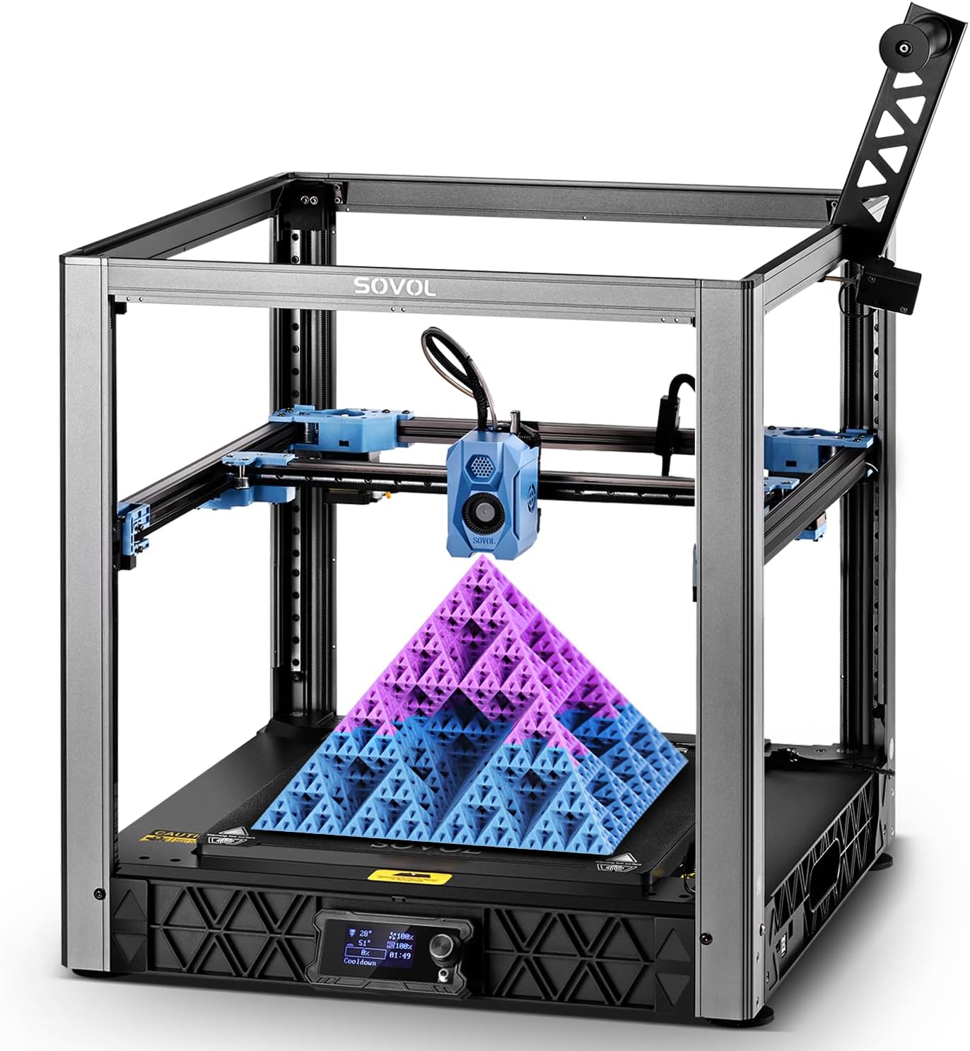 Sovol SV08 CoreXY open-source 3D printer featuring Voron 2.4 design, high-speed capabilities, large build volume, and multi-material compatibility with independent Z-axis motors